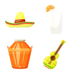 Vector illustration of Mexico and tequila icon. Set of Mexico and fiesta stock symbol for web.