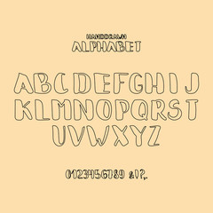 Vector design. Outline brush alphabet. Lettrs and numbers. For covers, printing on fabric, invitations, cards, blog posts.