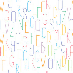 Vector design. Colored seamless pattern with letters. Alphabet, ABC. For covers, printing on fabric.