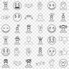 Emotion icons set. Outline style of 36 emotion vector icons for web for any design