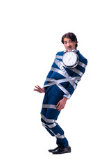 Young tied employee in time management concept 