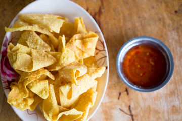 Deep fried Wonton pastry with Thai sweet chili sauce.