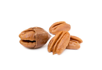  Fresh pecan nuts isolated on a white background