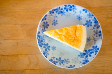 A piece of sponge cake bread on dish.