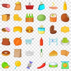 Burger icons set. Cartoon style of 36 burger vector icons for web for any design