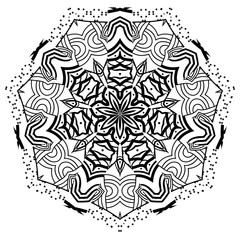 Mandala black and white. Oriental pattern coloring for adults. Hand drawn illustration. - Vector