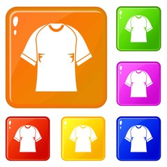 Raglan tshirt icons set collection vector 6 color isolated on white background