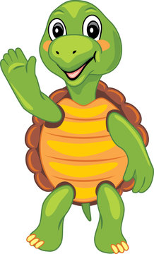 Funny cartoon turtle waving paw