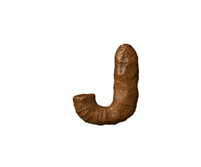 letter J of poo or dirt isolated on white - bad smell brown alphabet, 3D illustration of symbols