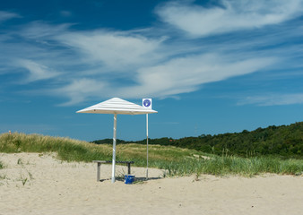 wooden sunshades on the beach