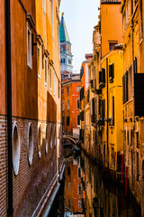 Elements of architecture of houses on the streets of the canals of the city of Venice in Italy. 