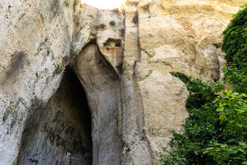 cavern roof of the cave Ear of Dionysius , natural acoustic miracle in Syracuse