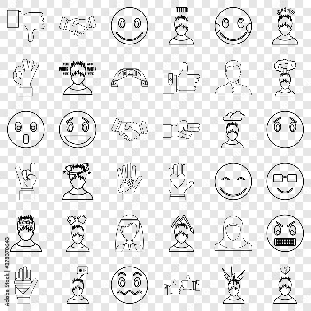 Aufkleber stressed icons set. outline style of 36 stressed vector icons for web for any design