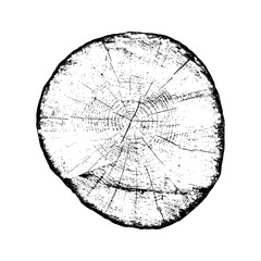 Wood cut. Annual rings.Black on white background.