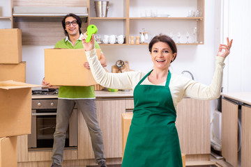 Mother and son moving to new flat 