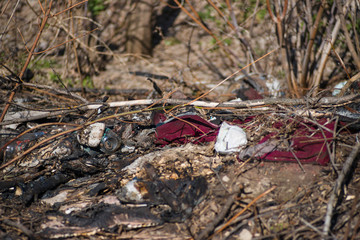 Trash on the agriculture field. Ecology problem and big harm to nature.