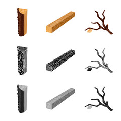 Isolated object of tree and raw icon. Collection of tree and construction stock symbol for web.