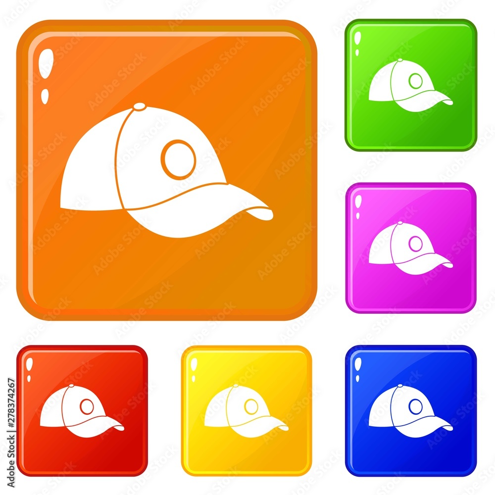 Poster cap icons set collection vector 6 color isolated on white background