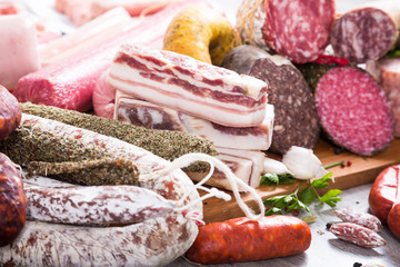 tasty meat and sausage products