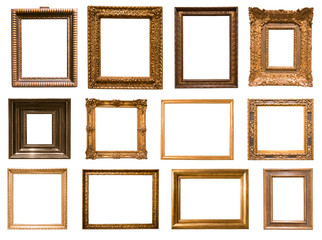 a lot of rectangular golden frame for photo