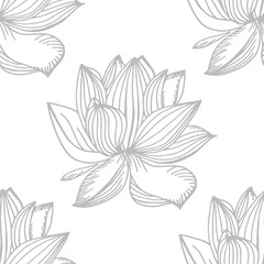 lotus, water lily seamless floral pattern hand drawn sketch
