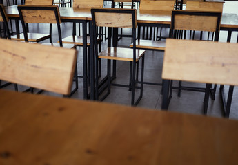 Lots of chairs and table in the cafeteria