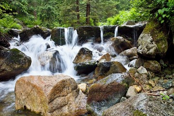 Small waterfall from mountain water in Demanovska valley in Liptov.