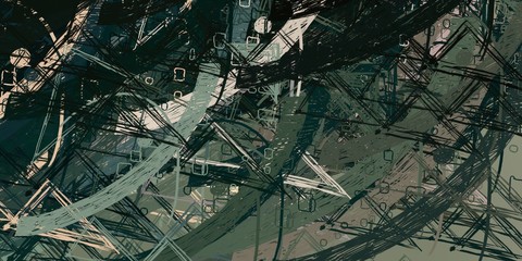 Handmade surreal abstract pattern. Modern artistic canvas. 2d illustration. Texture backdrop painting. Creative chaos structure.