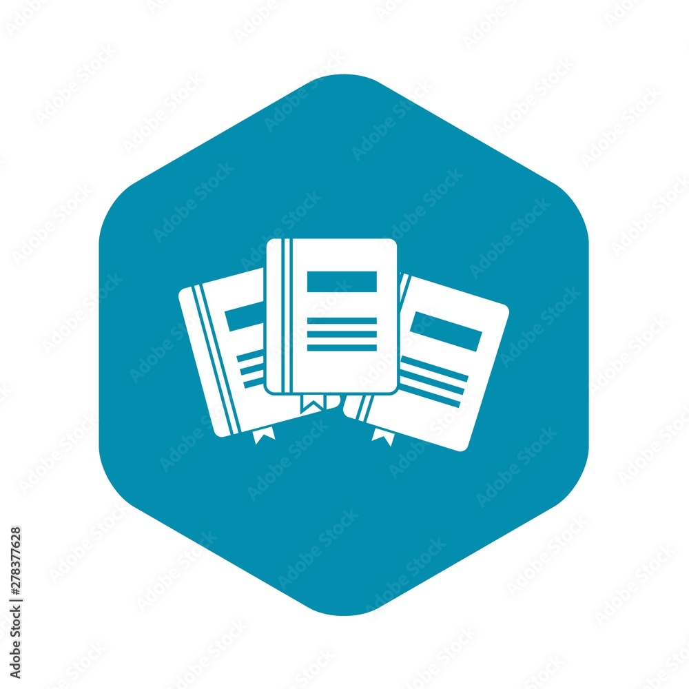 Poster three books with bookmarks icon. simple illustration of three books with bookmarks vector icon for w