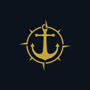 anchor with compass logo silhouette marine company illustration vector icon