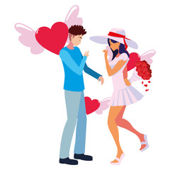couple romantic flowers heart love wings