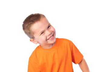 Little cute boy smiling, isolated on white background