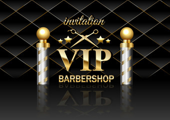 VIP hair salon Golden design elements and text, on black velvet background.
