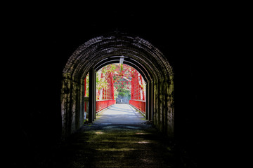 写真素材：帝釈峡、トンネル、暗い、道、広島県