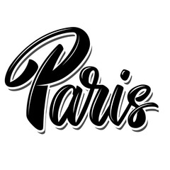 Obraz premium Paris (capital of France). Lettering phrase on white background. Design element for poster, banner, t shirt, emblem. Vector illustration