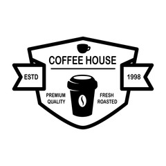 Coffee house emblem template. Design element for logo, label, sign, poster, flyer. Vector illustration