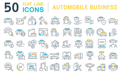 Set Vector Line Icons of Automobile Business