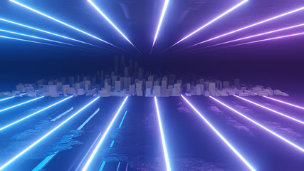 Abstract night city 3D illustration