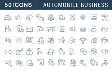 Set Vector Line Icons of Automobile Business - obrazy, fototapety, plakaty