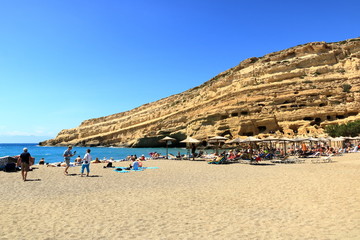 Fototapeta na wymiar Matala beach with turquoise water, Crete, Greece