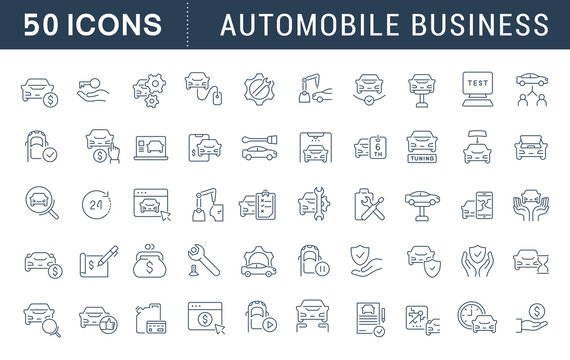 Set Vector Line Icons of Automobile Business