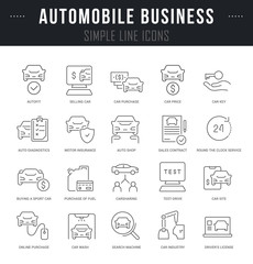 Fototapeta premium Set Vector Line Icons of Automobile Business