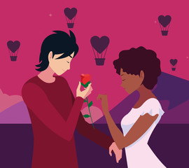 man giving flower a woman romantic