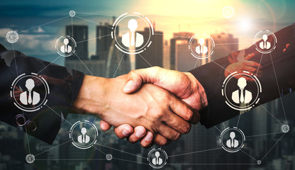 Human Resources Recruitment and People Networking Concept. Modern graphic interface showing...