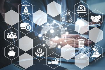 Finance and Money Transaction Technology Concept. Icon Graphic interface showing fintech trade...