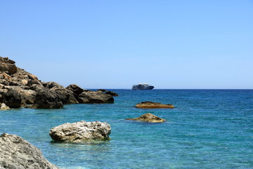 Fototapeta na wymiar Sweet water beach near to Hora Sfakion an loutro on Crete, Greece