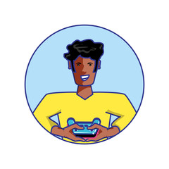 young afro boy using video game control