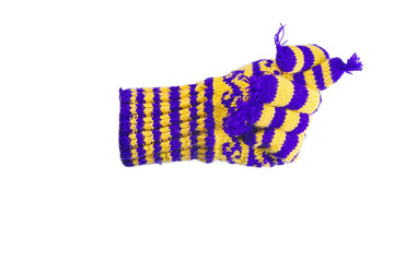 Winter women's wool knit glove isolated on white background