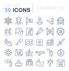 Set Vector Line Icons of Columbus Day