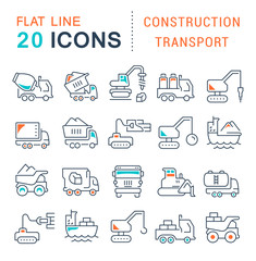 Set Vector Line Icons of Construction Transport